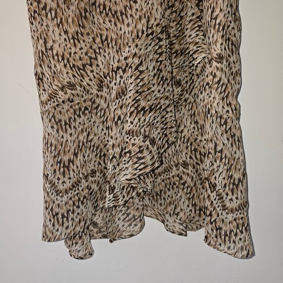 Bardot Ellie Faux Wrap Ruffle Front V-neck V-back Animal Print Midi Dress, Sz 8 - Picture 6 of 10